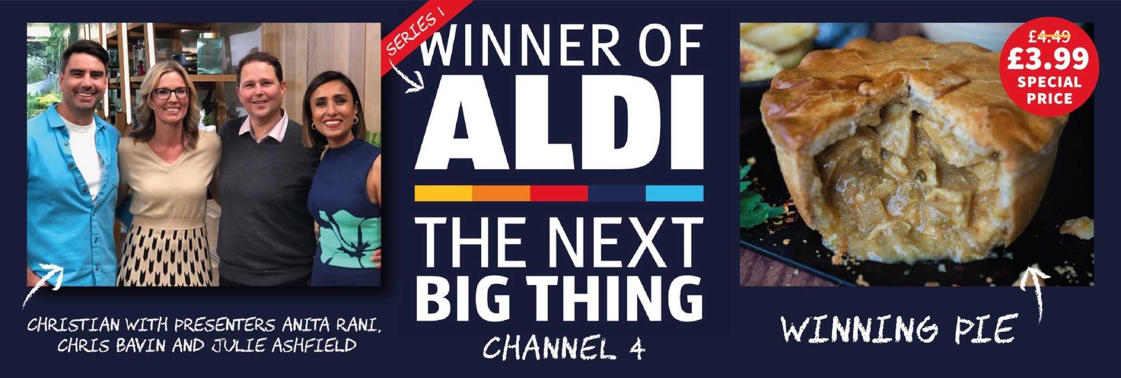 Winner of Aldi's The Next Big Thing on Channel 4, special price £3.99, originally £4.49